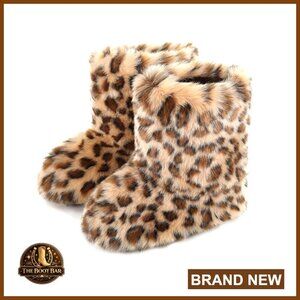 Faux Fur Snow Boots Winter Mid-Calf Flat Boots Fuzzy Outdoor Shoes